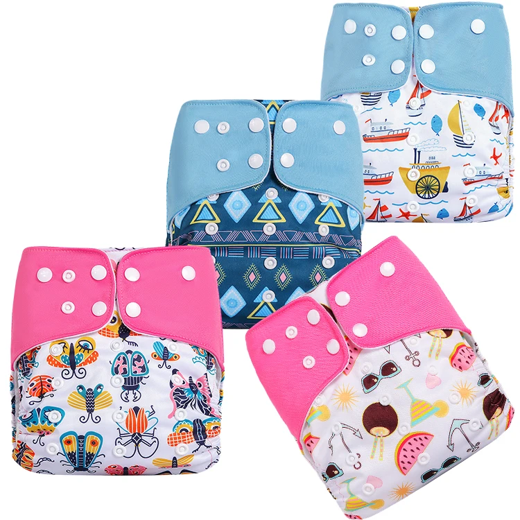 4pcs/pack Free Sample Baby Washable Cloth Diapers Adjustable Reusable Nappies Factory Price Cloth Diaper