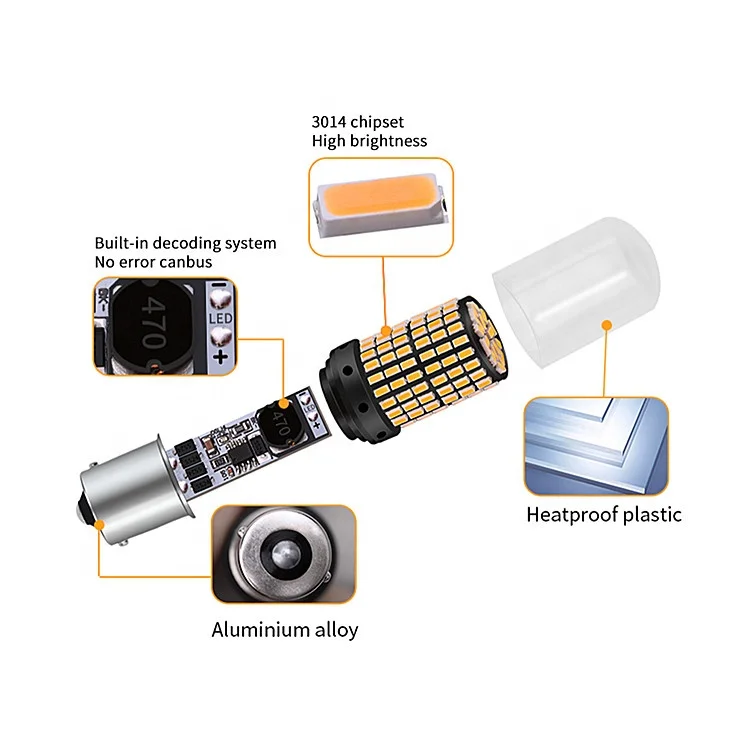  T20 1156 18 Вт 2800LM CanBus без ошибки BA15S P21W 144SMD 3014 Светодиодные лампы автомобиля Фонарь указателя