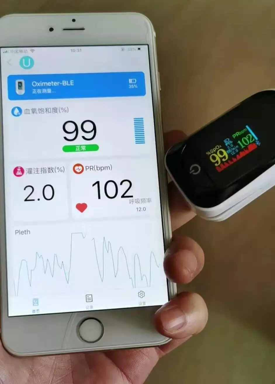 
Blood oximeter factory direct mobile phone APP Bluetoo th link finger clip TFT display pulse oximeter 