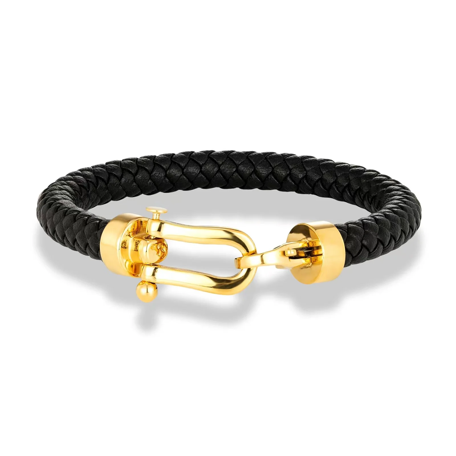 Fashion Personality Jewelry Manufacturers Black Leather Braided Bracelet Stainless Steel Clasp for Men Birthday Gift