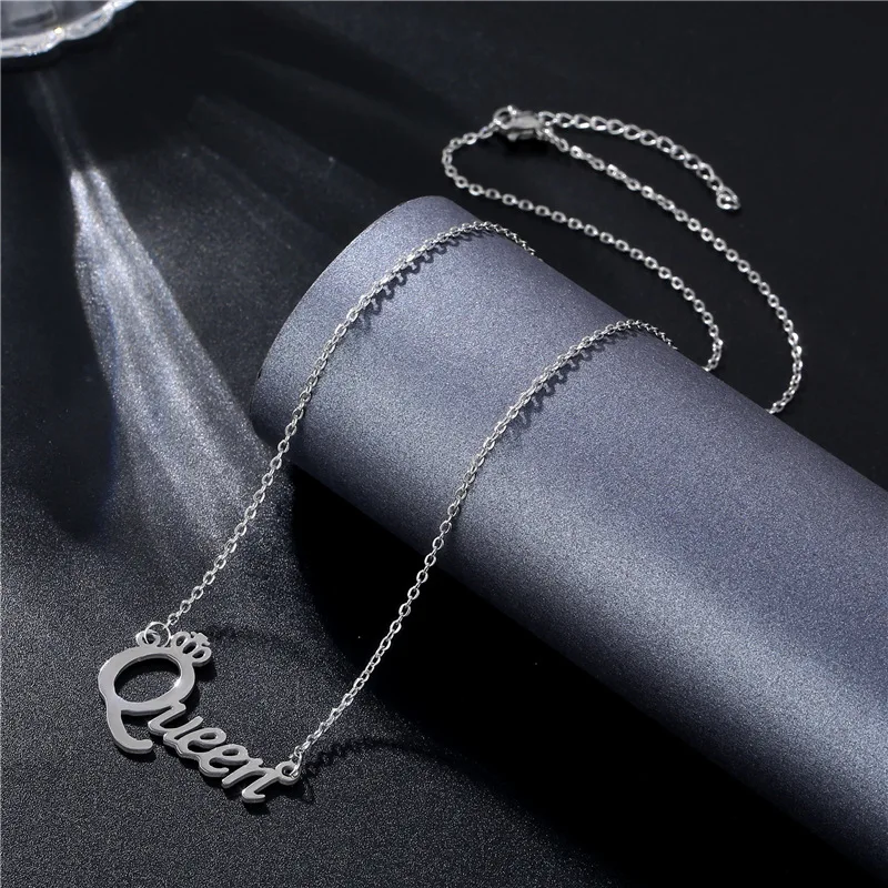 Hot sale Stainless Steel Cute King Queen Pendant Angel Princess Sweetheart World Lovers Family Collar Necklace Fashion Jewelry