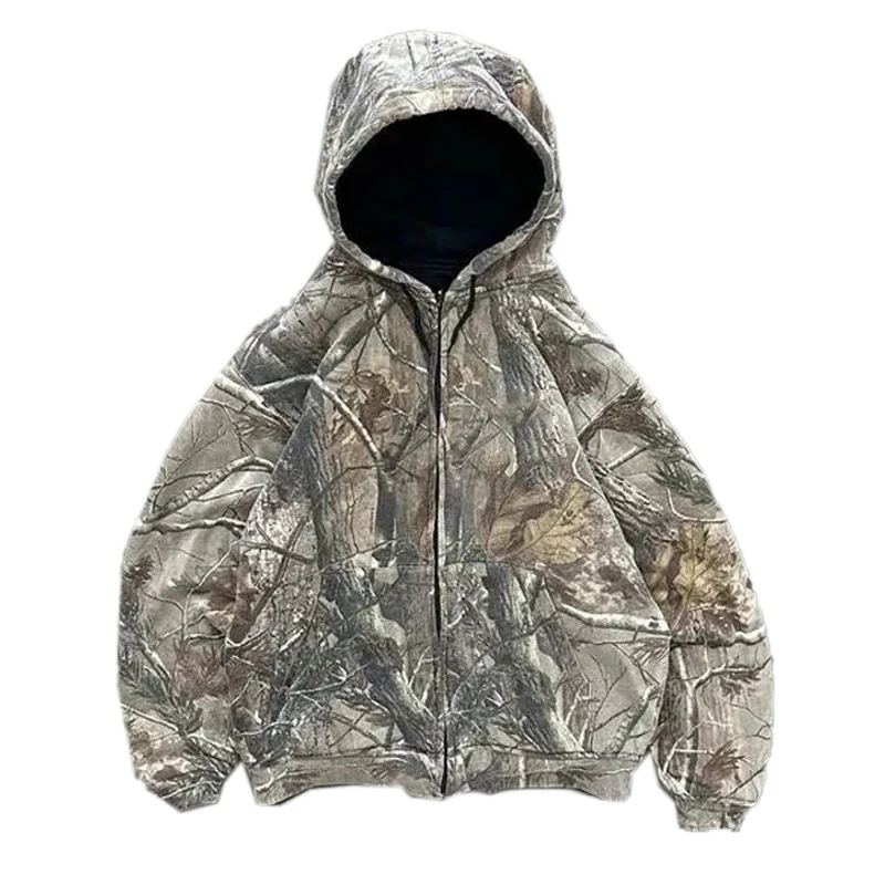 OEM Custom Vintage Heavyweight 100% Cotton All Over Printing Pullover Boxy Cropped Camo Camouflage Hoodies For Men