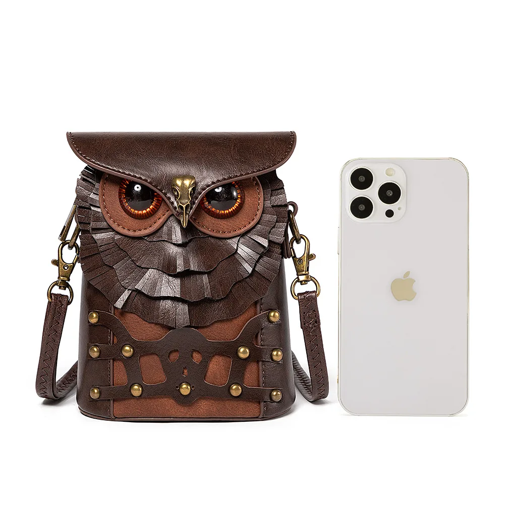 Midcentury steampunk Halloween Owl Backpack Cool Style PU Leather Cartoon Owl Backpack Female Personality Daypack