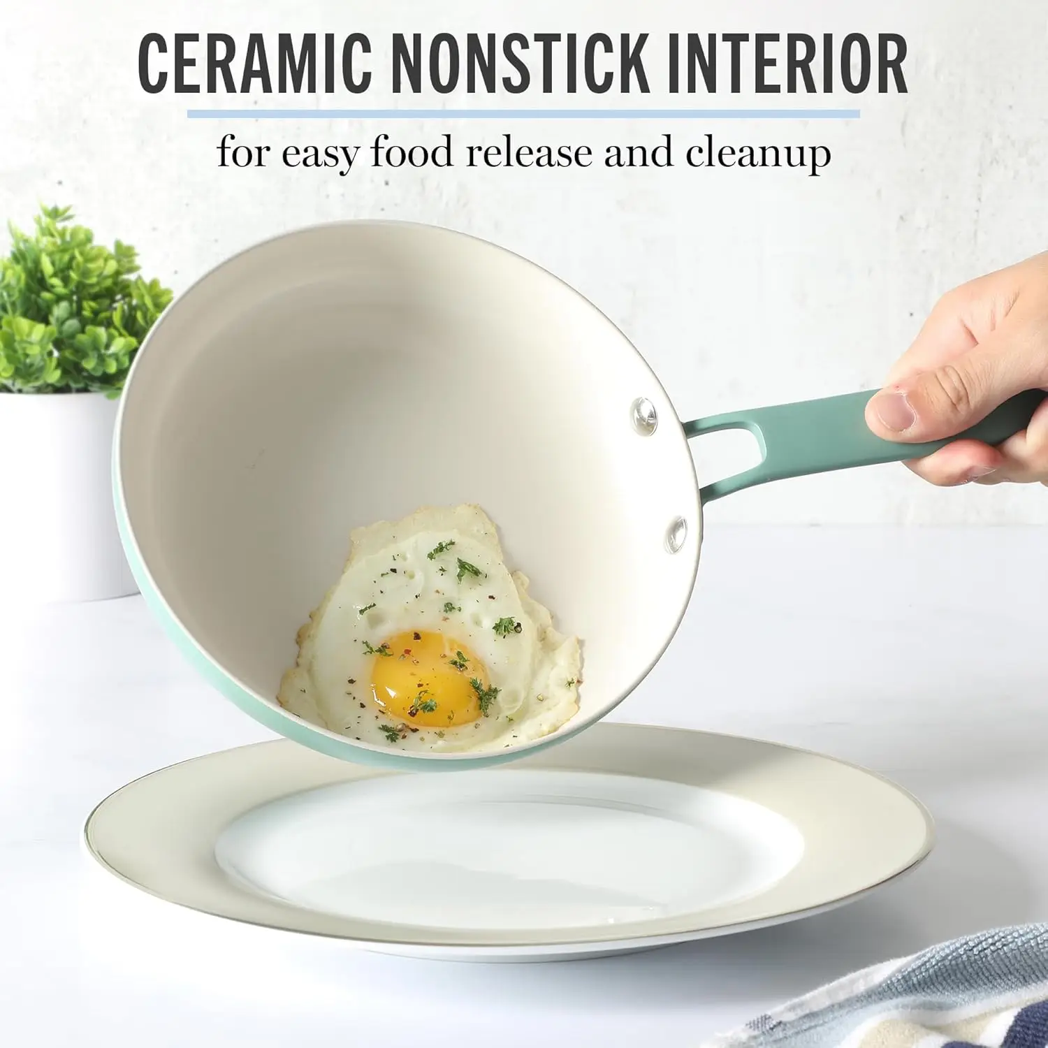 Wholesale Premium Healthy Nonstick PFOA Free Ceramic Interior 12 Pieces 3003 Aluminum ceramic Pots and Pans Cookware Set - Teal