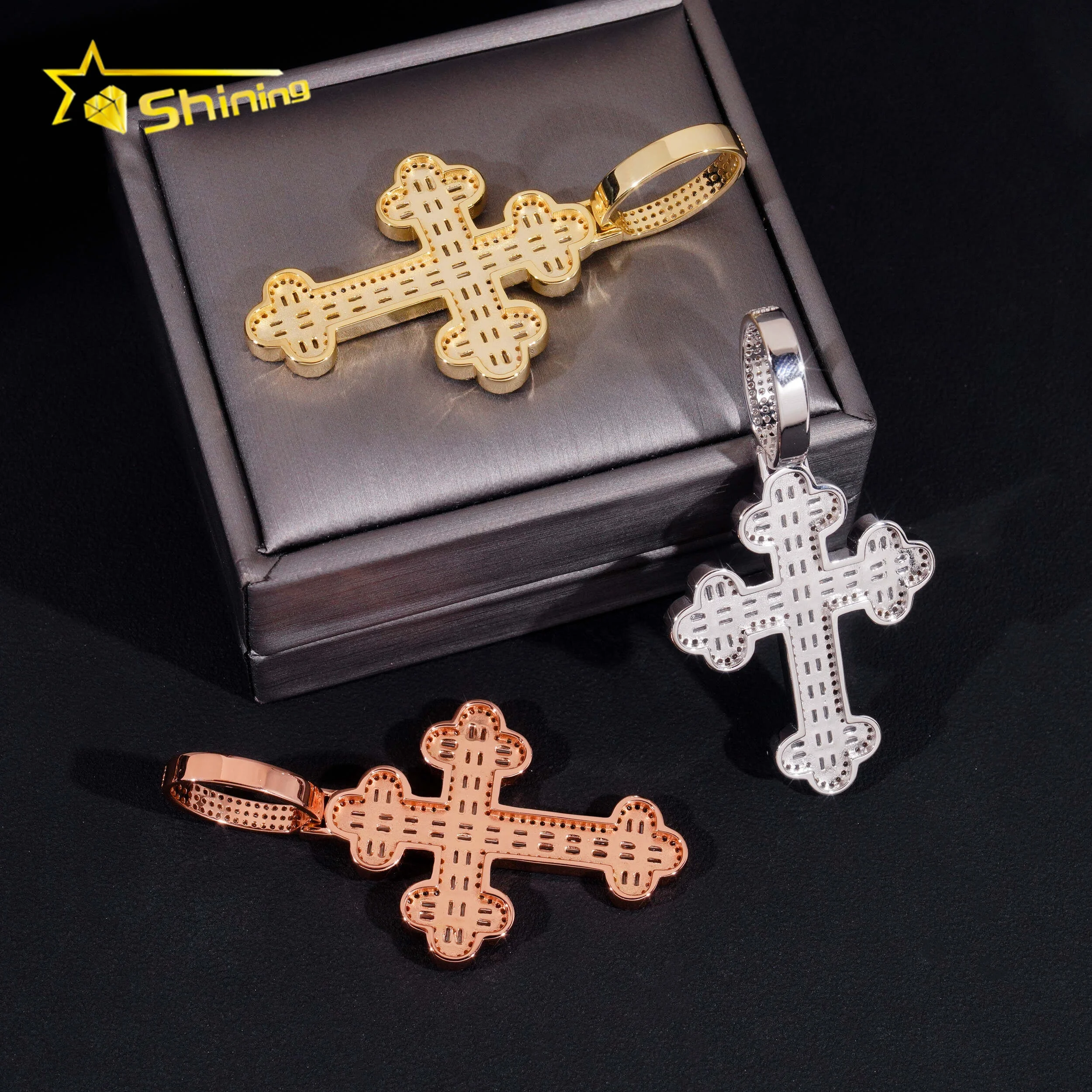 Hip Hop Jewelry 925 Sterling Silver Gold Plated VVS Moissanite Diamond Men Necklaces Moissanite Cross Custom Iced Out Pendants