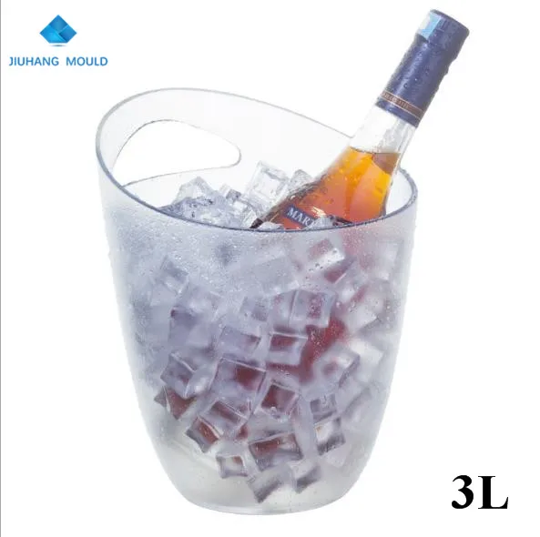3L transparent PS plastic frosted single handle slant mouth champagne ice bucket wine barrel