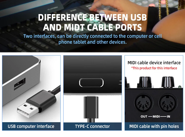 200cm Length Custom Usb Type C Midi Cable With Input  Output Connecting Keyboard synthesizer