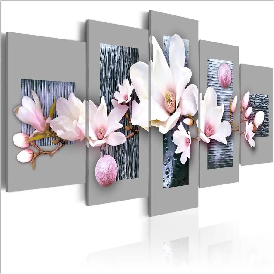 HONGYA 5 Piece Flowers Picture Canvas Art Print Oil Painting Wall Pictures for Living Room Paintings Cuadros Decorativos