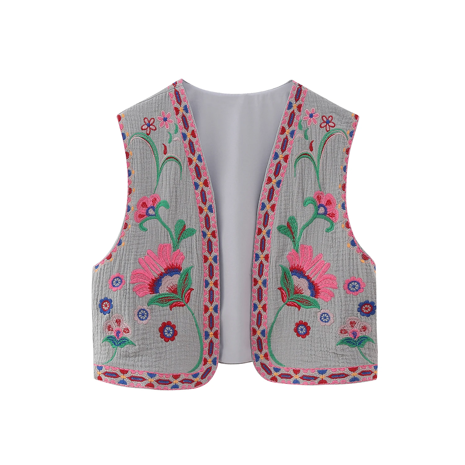 8 colorway v neck open stitch floral embroidery sleeveless solid color casual vest for women