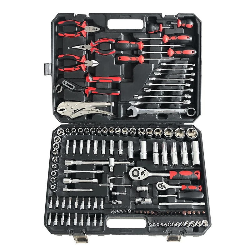  150 Piece 1/2 3/8 1/4 Inch Drive Flexible Head Rotator Ratchet Handle Wrench Socket Set With Mechanical