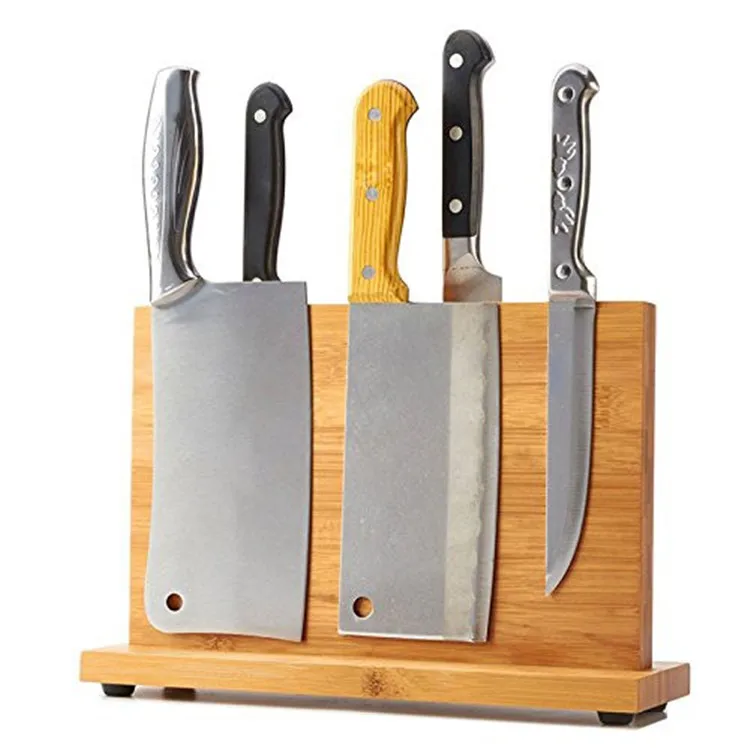 Оптовая продажа, кухонный Универсальный магнитный держатель для ножей и умственный держатель для столовых приборов, бамбуковая подставка