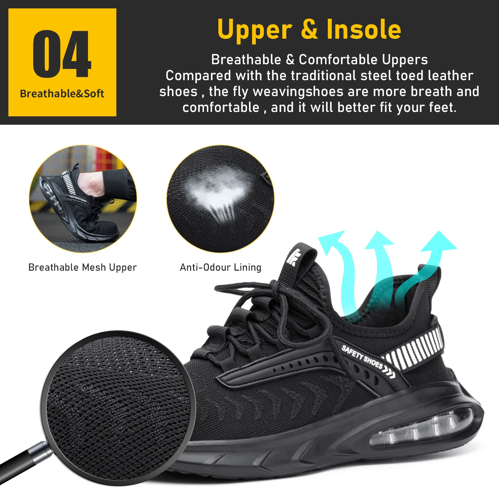 JIANKUN Fashionable New Safety Shoes Breathable Woven Flying PU Soles Wear-Resistant Outdoor Work Steel Toe with Air Cushion