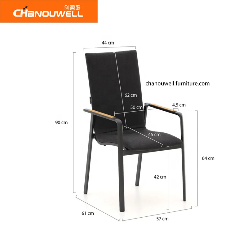 Exposed Pipe Design Sturdy And Durable Teak Handrail Aluminum Dinning Furniture Sets 4 Chairs And 1 Table