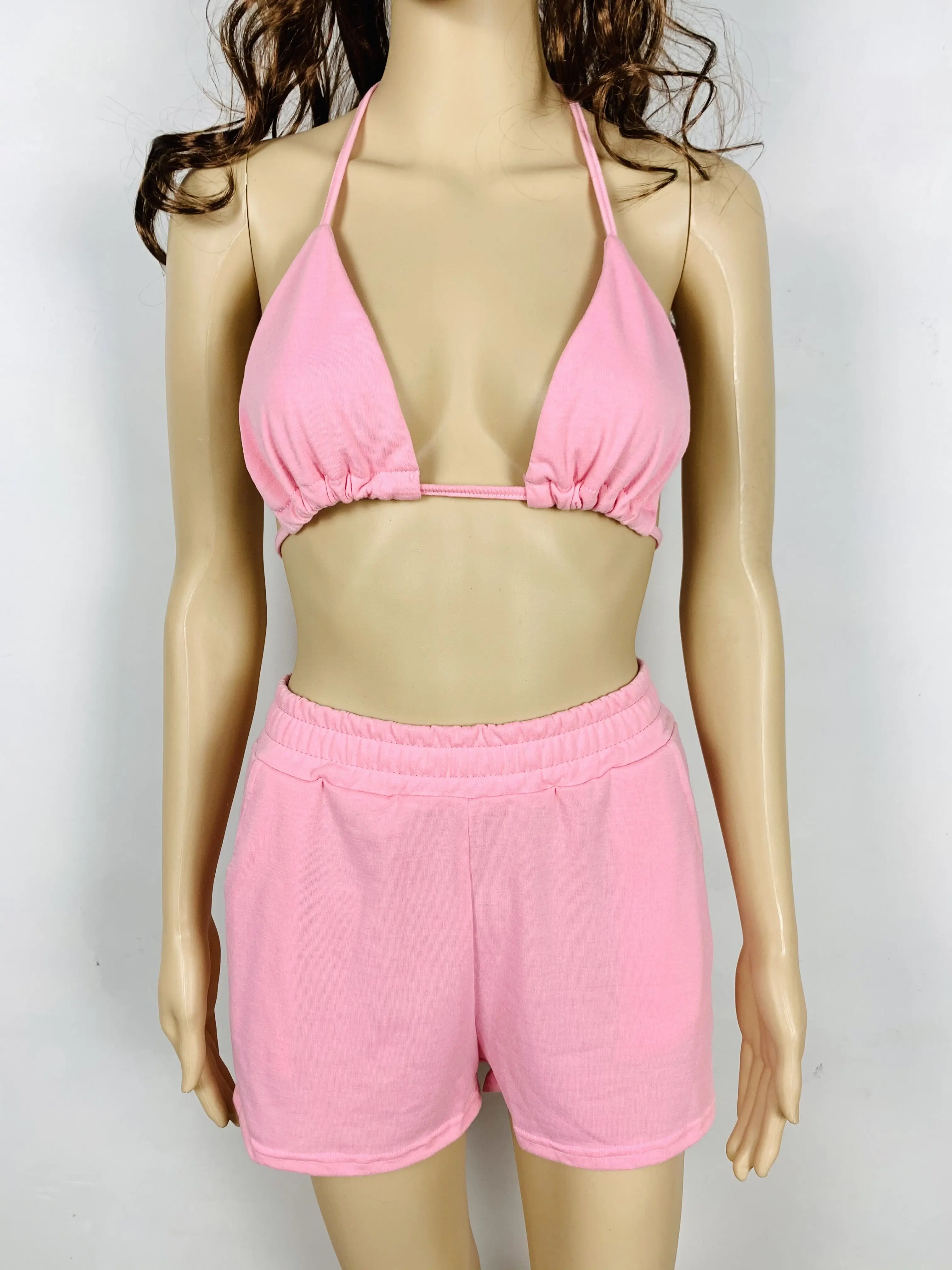 Женский летний комплект из 2 предметов, короткий топ без рукавов с V-образным вырезом и открытой спиной, 2021