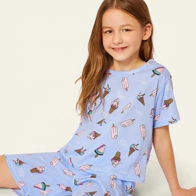 
2021 Factory Price Custom Baby Girls Short Sleeve Sleepwear Cartoon Print Pajamas 2 Sets 