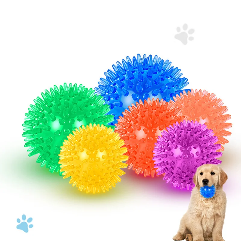 Dog Squeaky Toys Hot Sale TPR Elastic Ball Squeak Sound Spikes Bite-resistant Clean Teeth Pet Chew Toy Ball