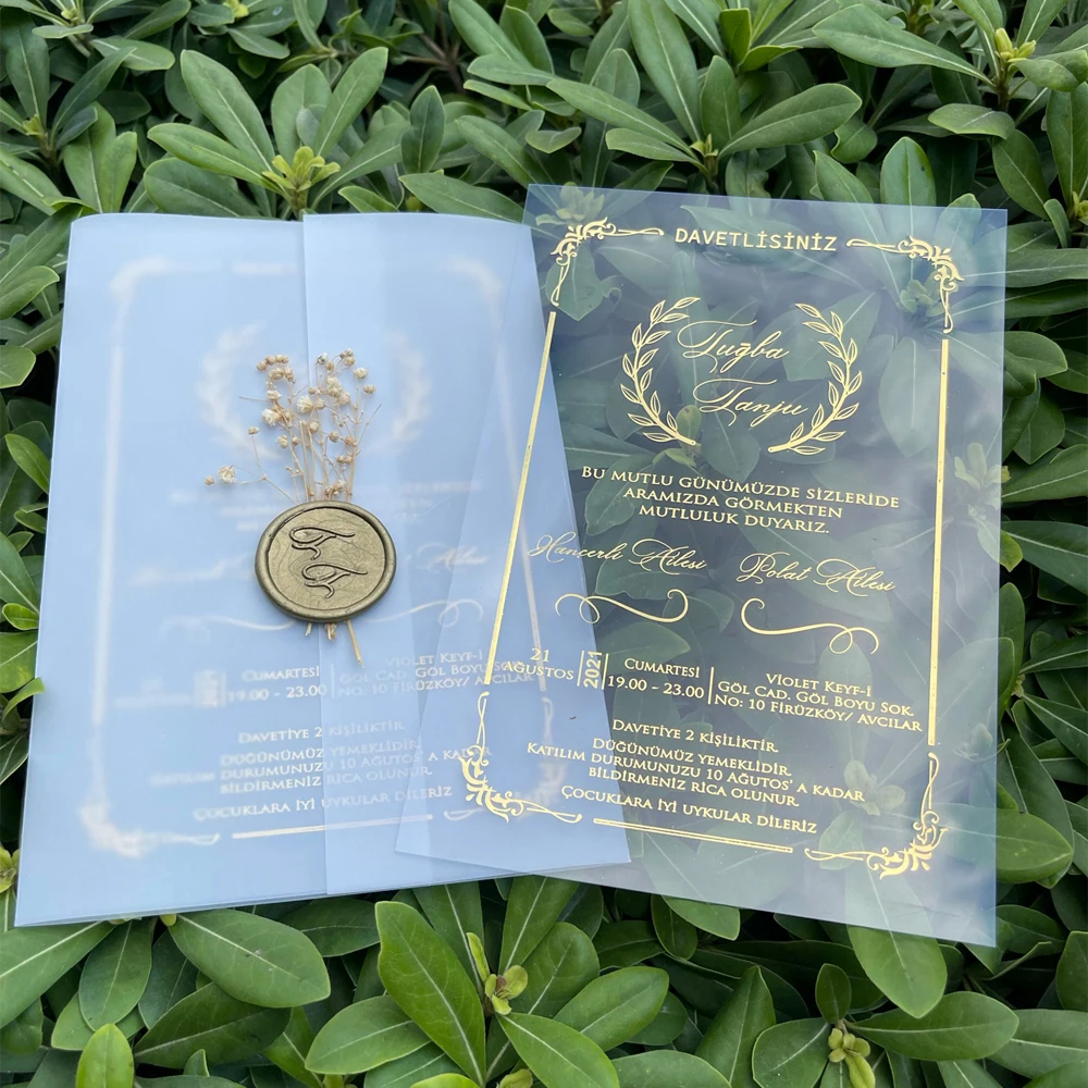 Wholesale Luxury Free Design Transparent Glass Printing Acrylic Wedding Invitation Card with Envelope