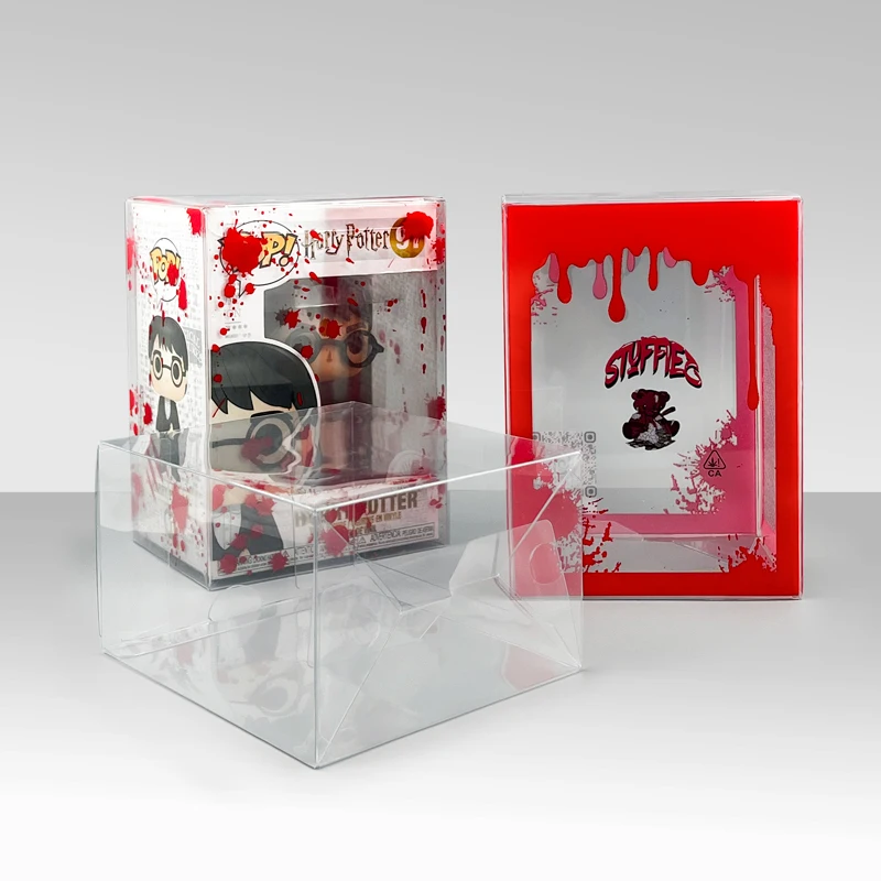 Small MOQ pop boxes clear custom clear PET protectors Funko pop display case with soft crease line