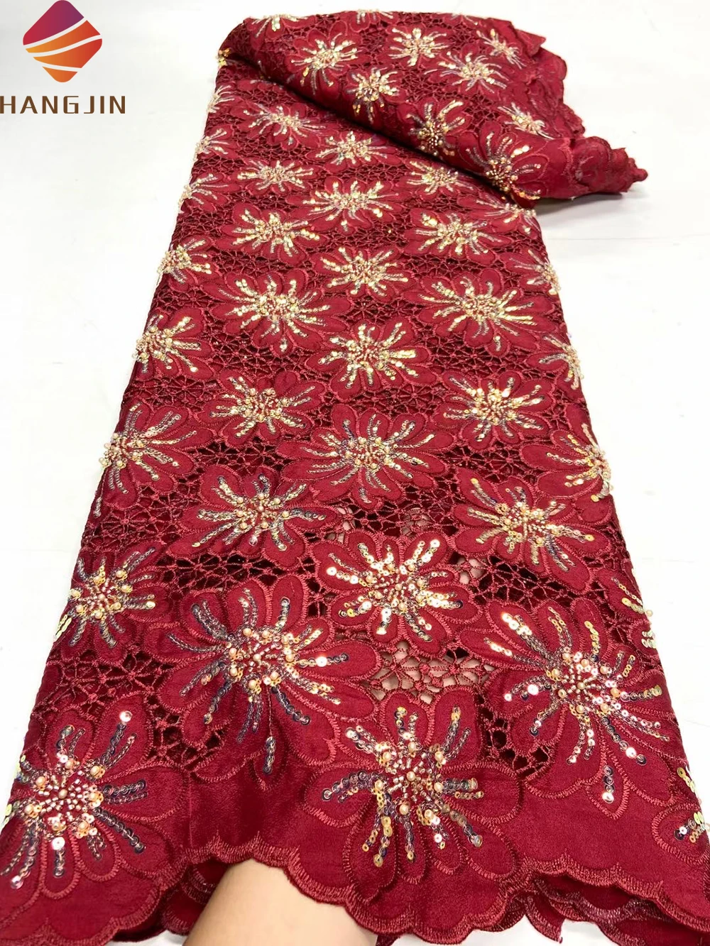 African Chiffon Lace Guipure Lace Fabric Embroidery With Sequins Mesh Fabric Milk Silk Cord Lace For Nigerian Women Wedding