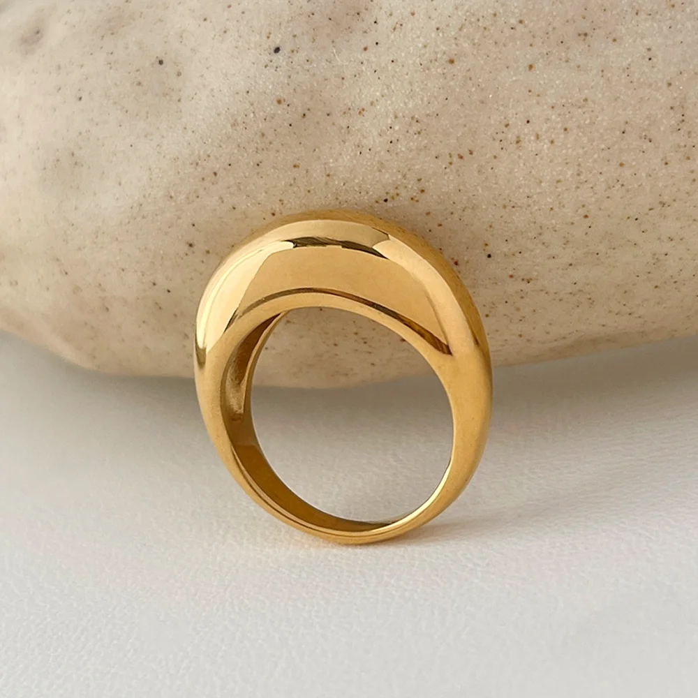 Wholesale 18K Gold Geometric Dome Finger Ring Women Minimalist Thick Chunky Stainless Steel Rings Unisex Daily Street Jewellery