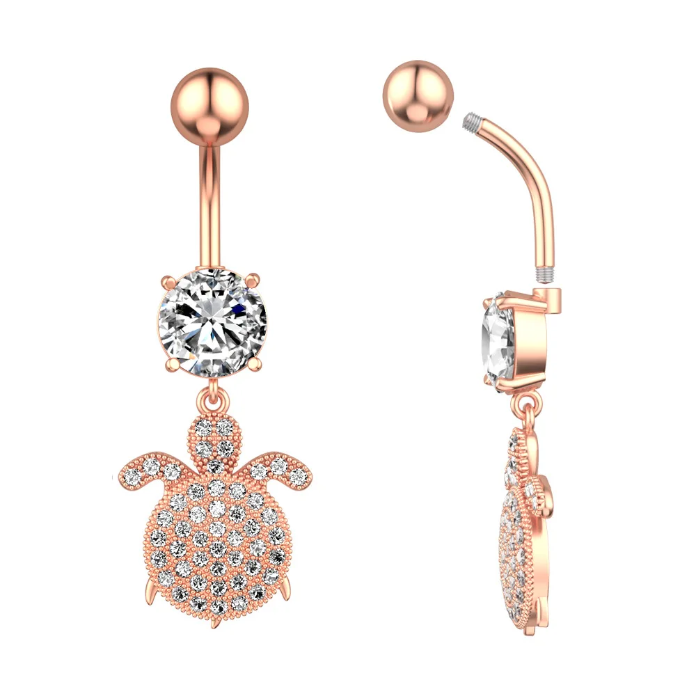 NUORO Fashion  Sexy Turtle Belly Button Ring Stainless Steel Belly Navel Rings CZ Inlaid Diamond Tortoise Body Piercing Jewelry