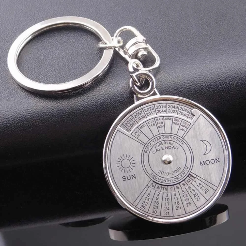 Silver Color 50 Years Super Perpetual Calendar Key Chains Rings Astrology Keychains Car Bag Pendant Keyring Holder Gift Jewelry