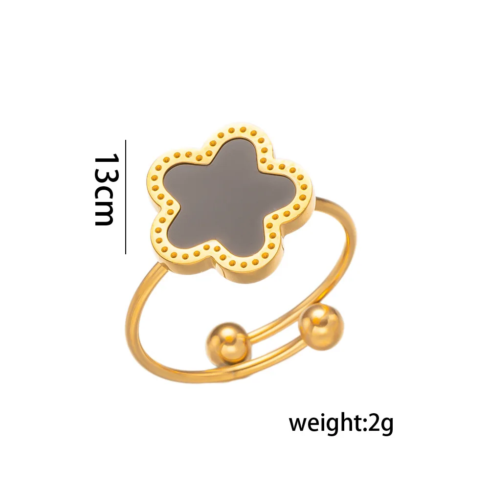 Hot Stainless Steel 18k Gold Shell Four Leaf Clover Flower Open Finger Ring Women Adjustable Knuckle Stacking Ring For Gift