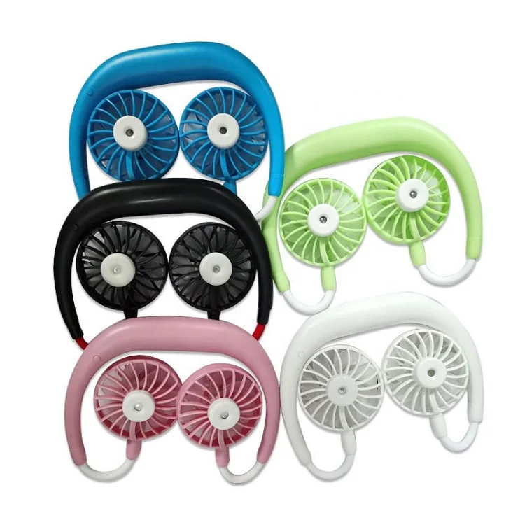 
2020 New Cooling Water Spray Mist Mini Usb Rechargeable Led Neckband Fan Hands Free Humidifier Neck Fan For Sports Home Office 
