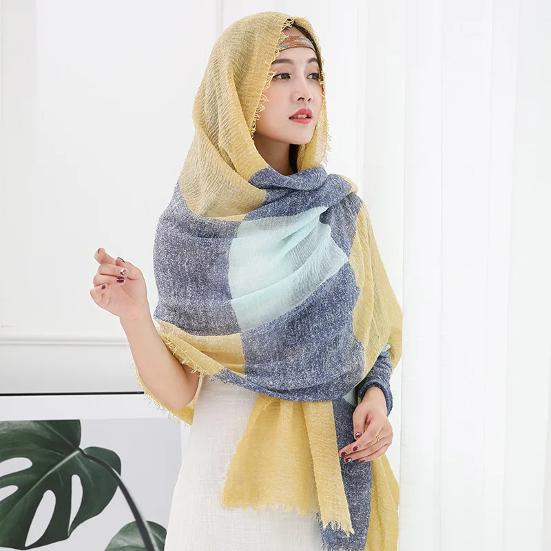 Женский шарф из хлопка и льна, модная повязка на голову в европейском и американском стиле на осень и зиму