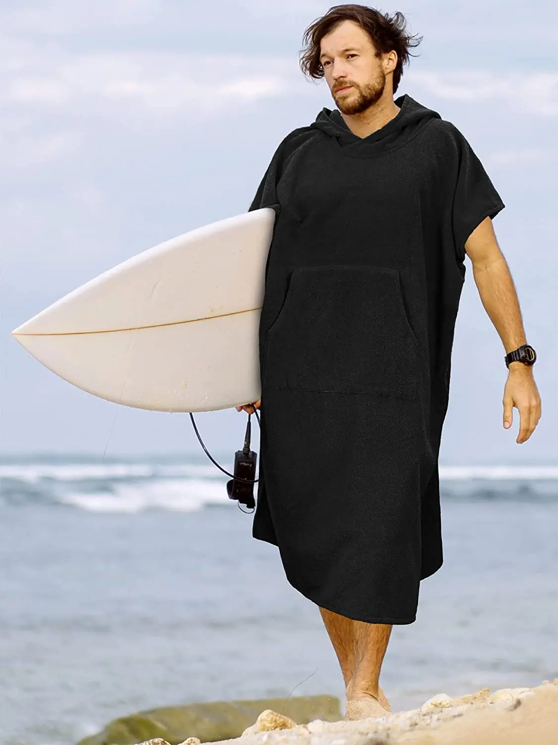 Surf Poncho Changing Robe with Hood Quick Dry Microfiber Wetsuit Changing Towel with Pocket for Surfing Men Women Beach Towel