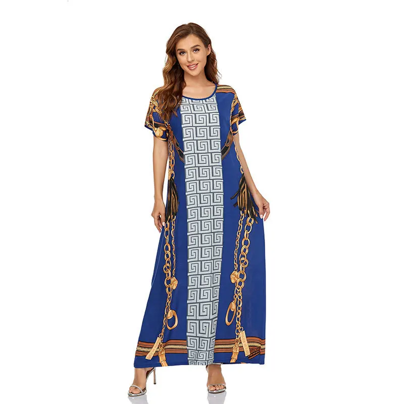 Summer Middle East Dubai Short Sleeves Ropa Islamica Para Mujer Abaya Traditional Women Long Muslim Dresses Islamic Clothing
