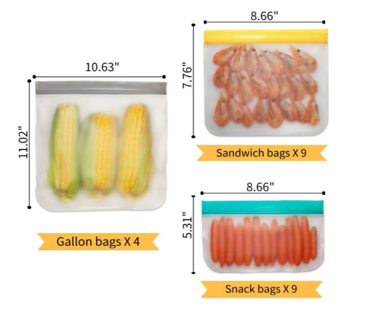 12  count freezer bags packaging peva reusable grade food storage bags set