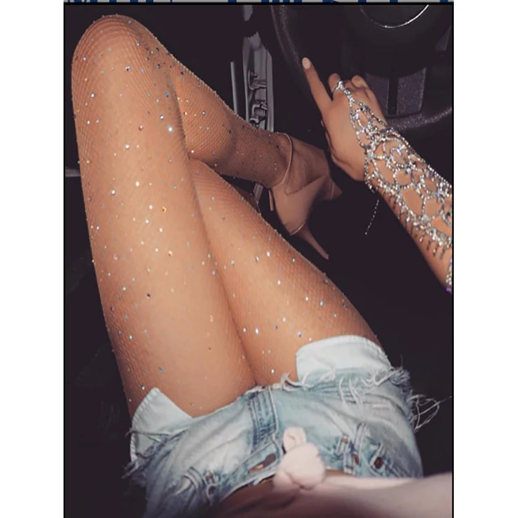 Women Stockings Shiny Rhinestone Sexy Fishnet Pantyhose Mesh Plus Size Bling Female Sexy Pantyhose tights Stockings
