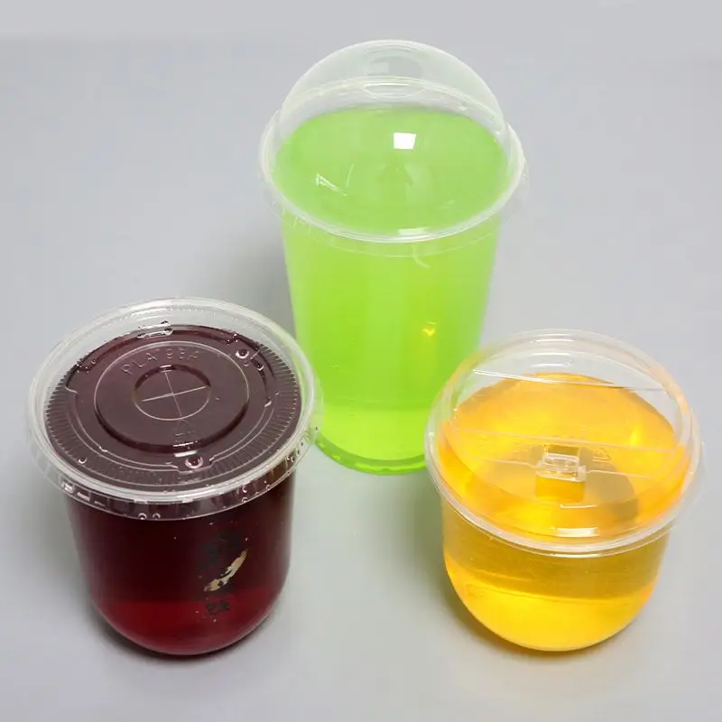 Recyclable Plastic Cups  12Oz Disposable Printed PET Glass 12 Oz  Plastic Coffee Drinking Cups With Straw
