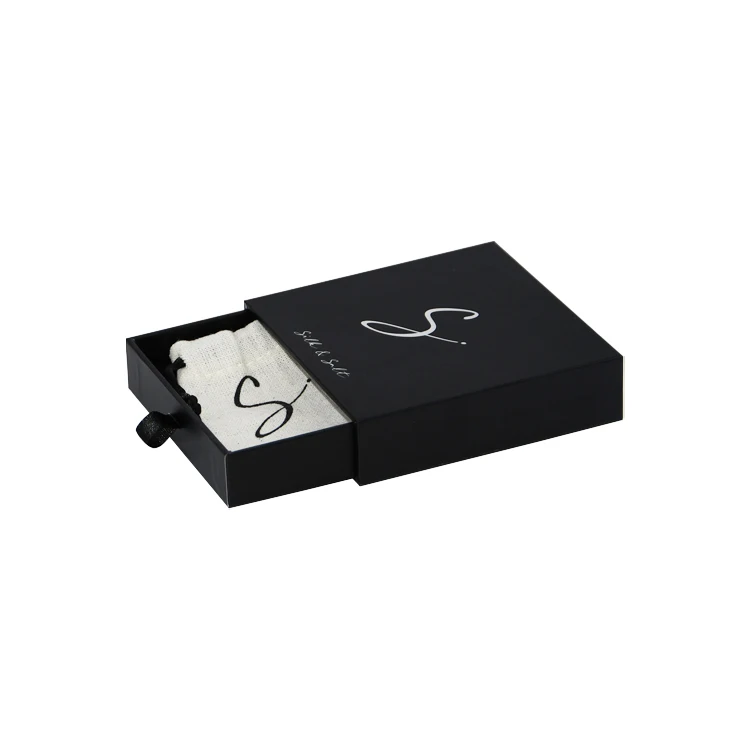 Customized Luxury Gold Foil Printing Black Paper Cardboard Sliding Drawer Small Bangle Bracelet Gift Jewelry Box With Pouch Bag