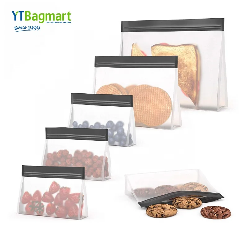 Custom Logo Reusable Bpa Free Snack Food Packaging Organizer Stand Up Pouch Ziplock Bag Food Freezer Storage Peva Sandwich Bags