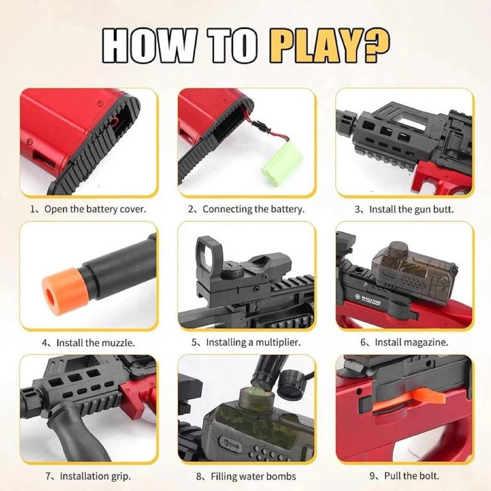 Wholesale P90 Toy Gun Tactical Submachine Splat Blaster Manual & Automatic Dual Mode With Two Hopper Fed Mag Kids Gifts