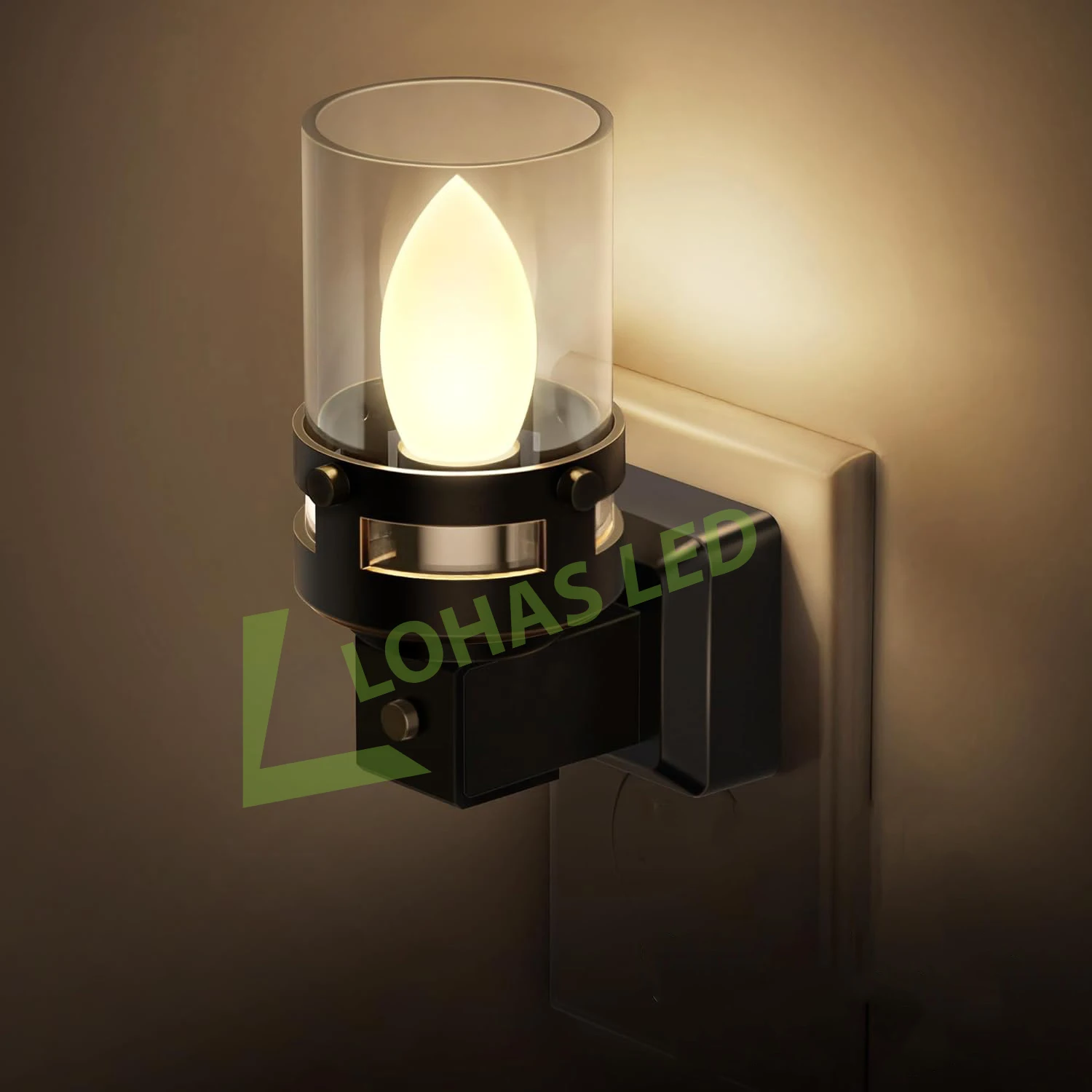 LOHAS LED Flameless Candle Decorative Vintage Nightlight Warm White Wall Plug Night Lighting Creative Night Lights for Bedroom