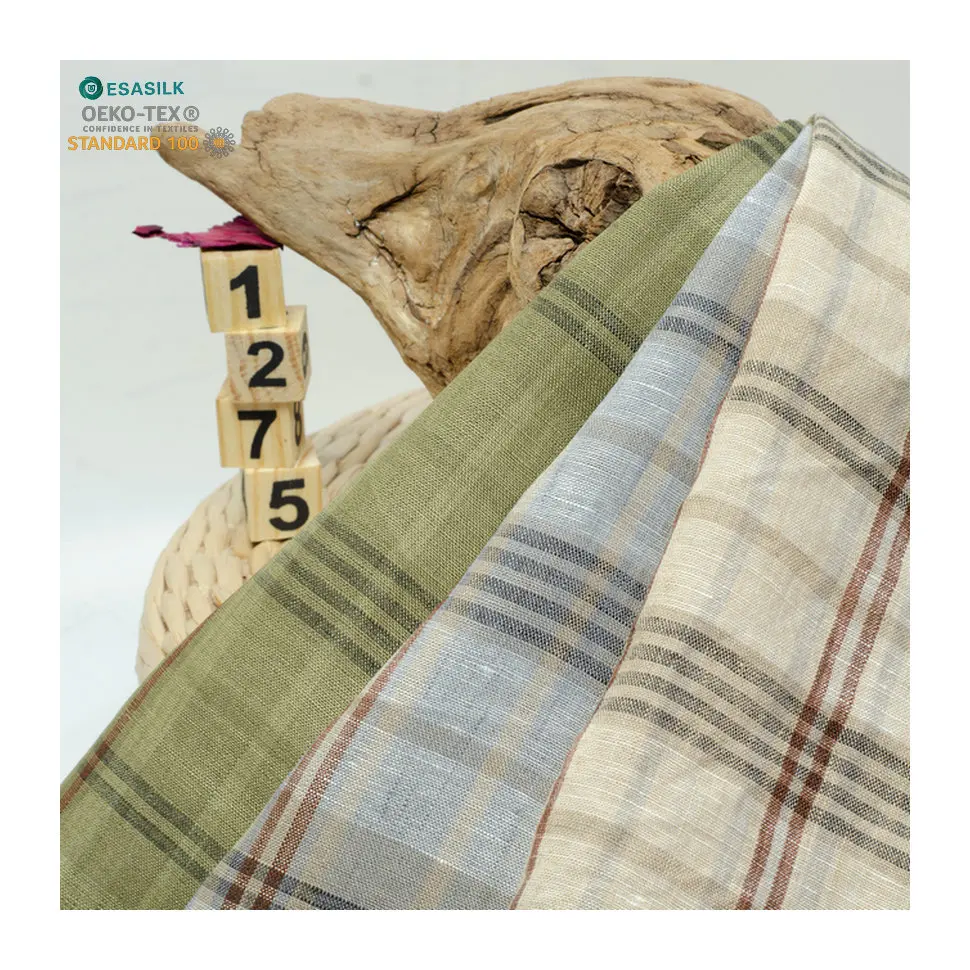 100% linen checked fabric yarn dyed for shirt roll