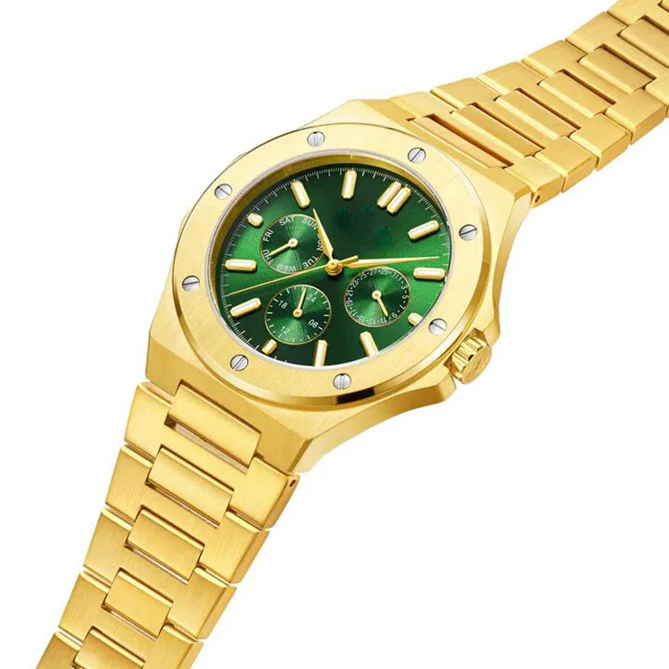 Men watch Custom logo Low MOQ OEM Luxury Minimalist men chronograph 5ATM waterproof stainless steel Gold men watch el reloj