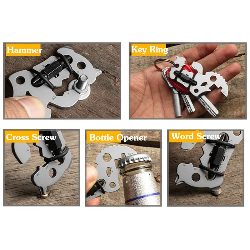 MG-1922H Custom Rhinoceros Black Indoor Outdoor Survival 14 In 1 EDC Multitool Pocket Card