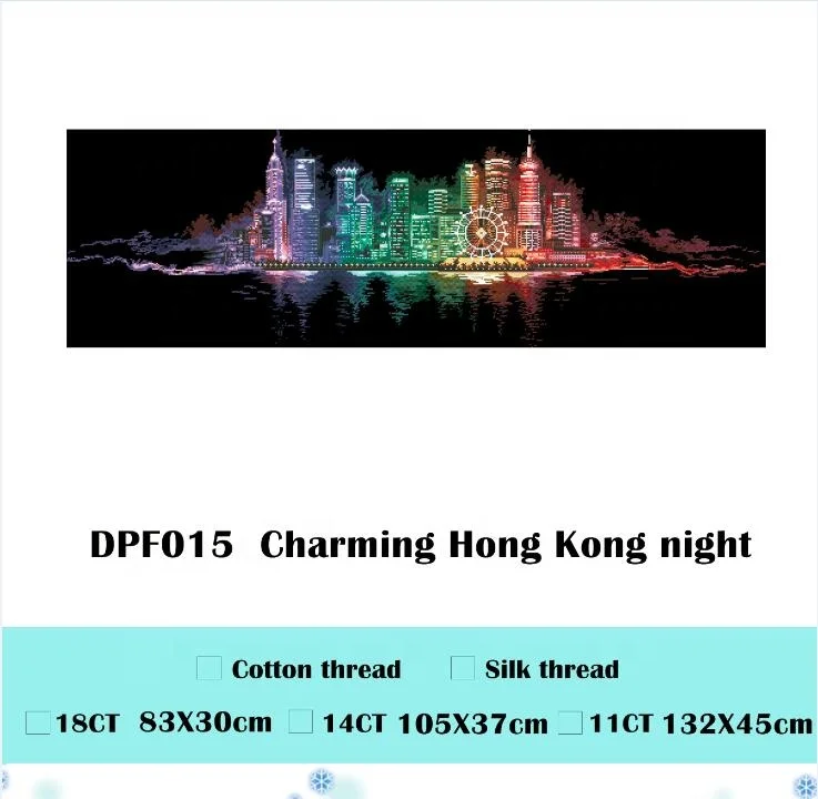 DPF015 Charming Hong Kong night cross stitch kit package plant sets aida 18ct 14ct 11ct black cloth kit embroidery DIY handma