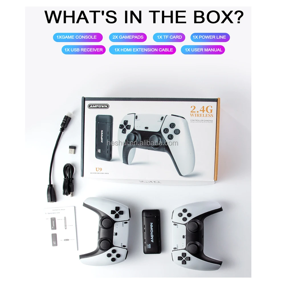 U9 Game Stick 64G 10000 Classic Video Game Console 2.4G Wireless Gamepad HD TV Mini Game Console  Stick 4K For PSP/N64/PSP