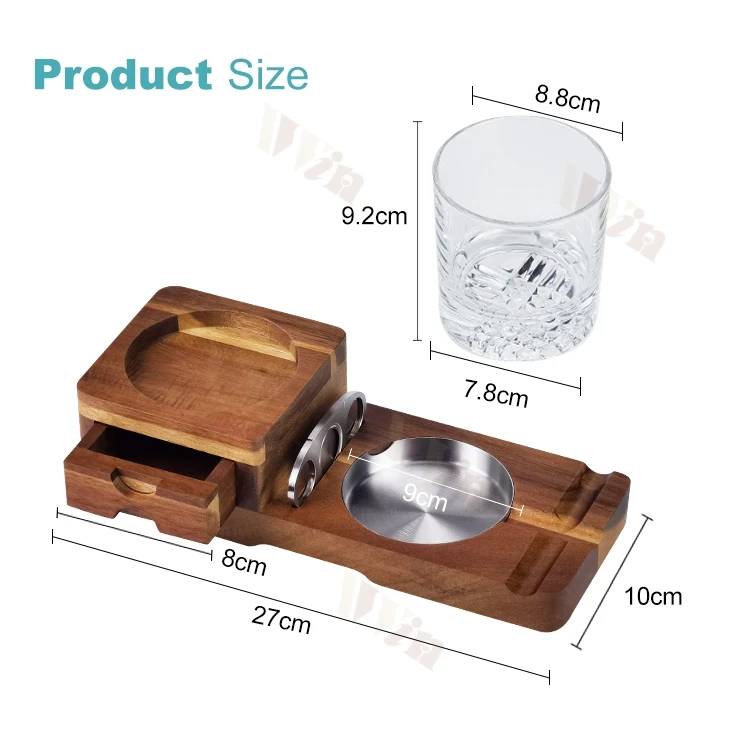 Personalized Custom High Quality Luxury Wooden Cigar Ashtray Heavy Base Lead Free Whiskey Glass Set With Cutter Gift For Men