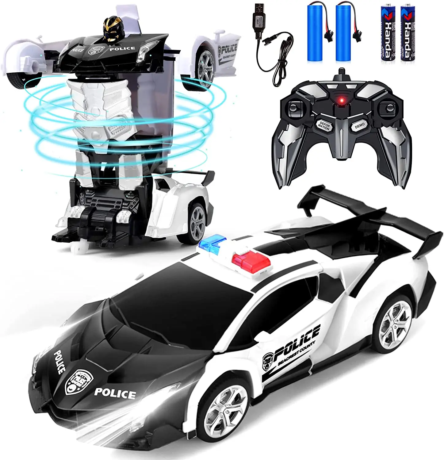 New Outdoor Sports 2 in 1 Transformation Robots Cars Deformation Remote Controlled Driving Vehicles Toys RC Police Car