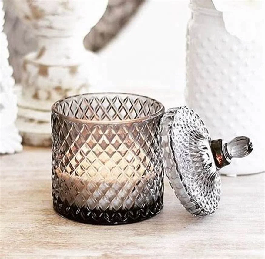 Wholesale luxury 250ml 600ml candle container rose gold 8oz 20oz geo cut glass jars for candle making