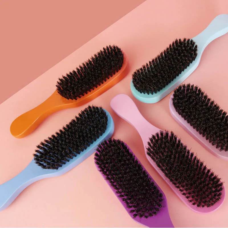 Hot Sale 7 Colorful Candy Private Label Men Boar Bristle Nylon 360 Curve Wave Brush Men Curly Hair Styling Comb Wholesale