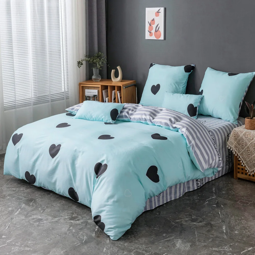 1800 Series Heart Printing 4PCS 6PCS Collection Soft Microfiber Fitted Bed Sheets Sets