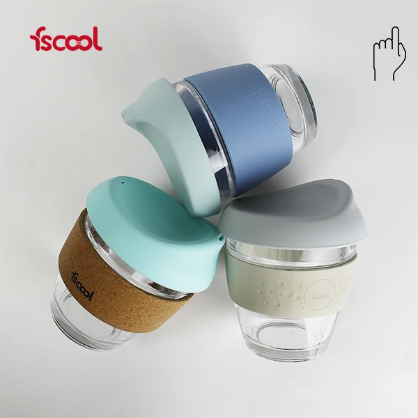 8oz Custom LOGO Cork Sleeve Anti-slip Heat Resistant Reusable Glass Coffee Cup With Silicone Lid