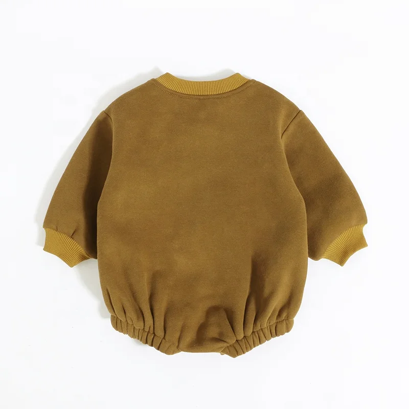 Wholesale Long Sleeve Solid Colour Round Neck Fleece French Terry Bubble Heavy Winter Baby Romper